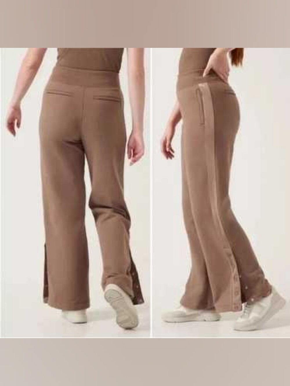 Athleta Retroplush Wide-Leg Snap-Trim Pull-On Brown Pants XXS